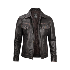 Men's Dark Brown Trucker Leather Jacket