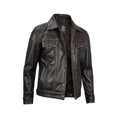 Men's Dark Brown Trucker Leather Jacket