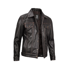 Men's Dark Brown Trucker Leather Jacket