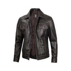 Men's Dark Brown Trucker Leather Jacket