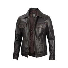 Men's Dark Brown Trucker Leather Jacket
