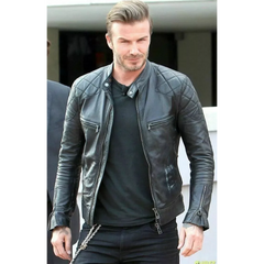 David Beckham Black Lambskin Leather Jacket for Men