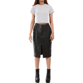 Deena Black Leather High Waist Midi Skirt - Pencil Skirt Style
