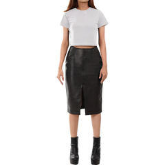 Deena Black Leather High Waist Midi Skirt - Pencil Skirt Style