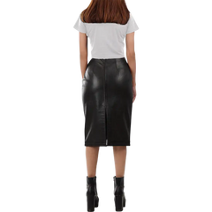 Deena Black Leather High Waist Midi Skirt - Pencil Skirt Style