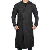 Detective Dark Grey Long Trench Wool Coat Mens