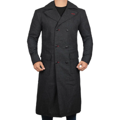 Detective Dark Grey Long Trench Wool Coat Mens