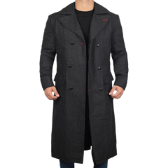 Detective Dark Grey Long Trench Wool Coat Mens