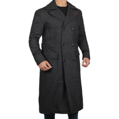 Detective Dark Grey Long Trench Wool Coat Mens