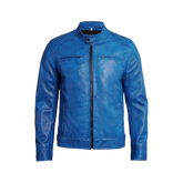 Dodge Men Cafe Racer Blue Leather Jacket