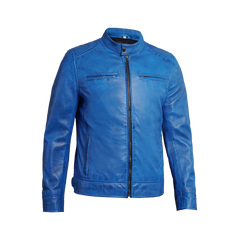Dodge Men Cafe Racer Blue Leather Jacket