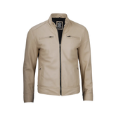 Dodge Men's Beige Leather Cafe Racer Jacket