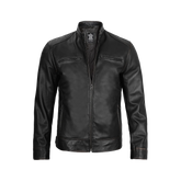 Dodge Men's Black Leather Cafe Racer Jacket