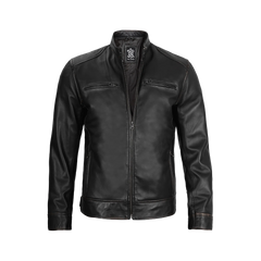 Dodge Men's Black Leather Cafe Racer Jacket