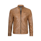 Dodge Men's Camel Leather Cafe Racer Jacket