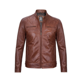 Dodge Men's Cognac Cafe Racer Leather Jacket
