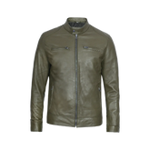 Dodge Men's Green Cafe Racer Real Leather Jacket