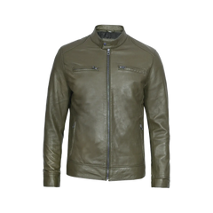 Dodge Men's Green Cafe Racer Real Leather Jacket