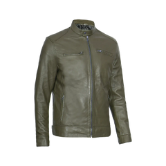 Dodge Men's Green Cafe Racer Real Leather Jacket