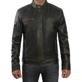 Dodge Men's Rub-off Dark Brown Cafe Racer Leather Jacket