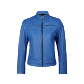 Dodge Sky Blue Women's Leather Biker Jacket