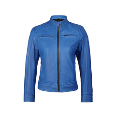 Dodge Sky Blue Women's Leather Biker Jacket