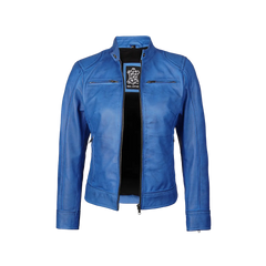 Dodge Sky Blue Women's Leather Biker Jacket