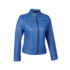 Dodge Sky Blue Women's Leather Biker Jacket