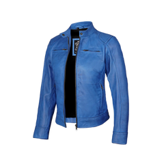 Dodge Sky Blue Women's Leather Biker Jacket