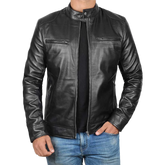 Dodge Tall Men's Black Cafe Racer Leather Jacket