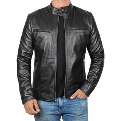 Dodge Tall Men's Black Cafe Racer Leather Jacket