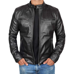 Dodge Tall Men's Black Cafe Racer Leather Jacket
