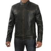 Dodge Tall Men's Rub-off Dark Brown Cafe Racer Leather Jacket
