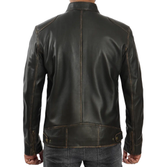Dodge Tall Men's Rub-off Dark Brown Cafe Racer Leather Jacket