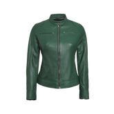 Dodge Women Green Motorcycle Cafe Racer Leather Jacket