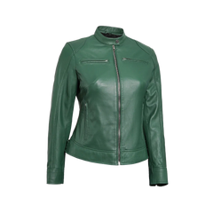 Dodge Women Green Motorcycle Cafe Racer Leather Jacket