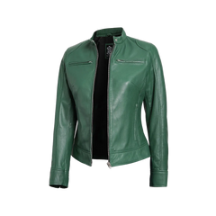 Dodge Women Green Motorcycle Cafe Racer Leather Jacket