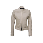 Dodge Women's Cafe Racer Beige Leather Jacket