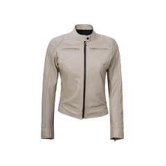 Dodge Women's Cafe Racer Beige Leather Jacket