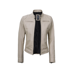 Dodge Women's Cafe Racer Beige Leather Jacket