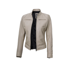 Dodge Women's Cafe Racer Beige Leather Jacket