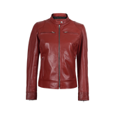Dodge Women's Cafe Racer Red Leather Jacket