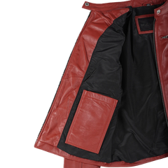 Dodge Women's Cafe Racer Red Leather Jacket