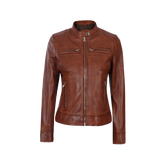 Dodge Women's Cognac Wax Brown Leather Jacket