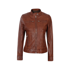 Dodge Women's Cognac Wax Brown Leather Jacket