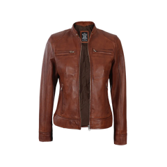 Dodge Women's Cognac Wax Brown Leather Jacket