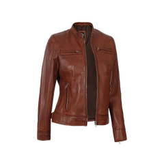 Dodge Women's Cognac Wax Brown Leather Jacket