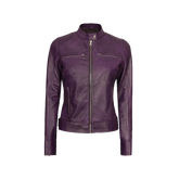 Dodge Women's Purple Leather Biker Jacket
