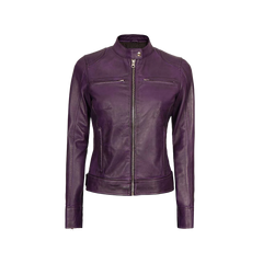 Dodge Women's Purple Leather Biker Jacket