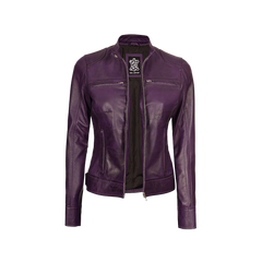 Dodge Women's Purple Leather Biker Jacket